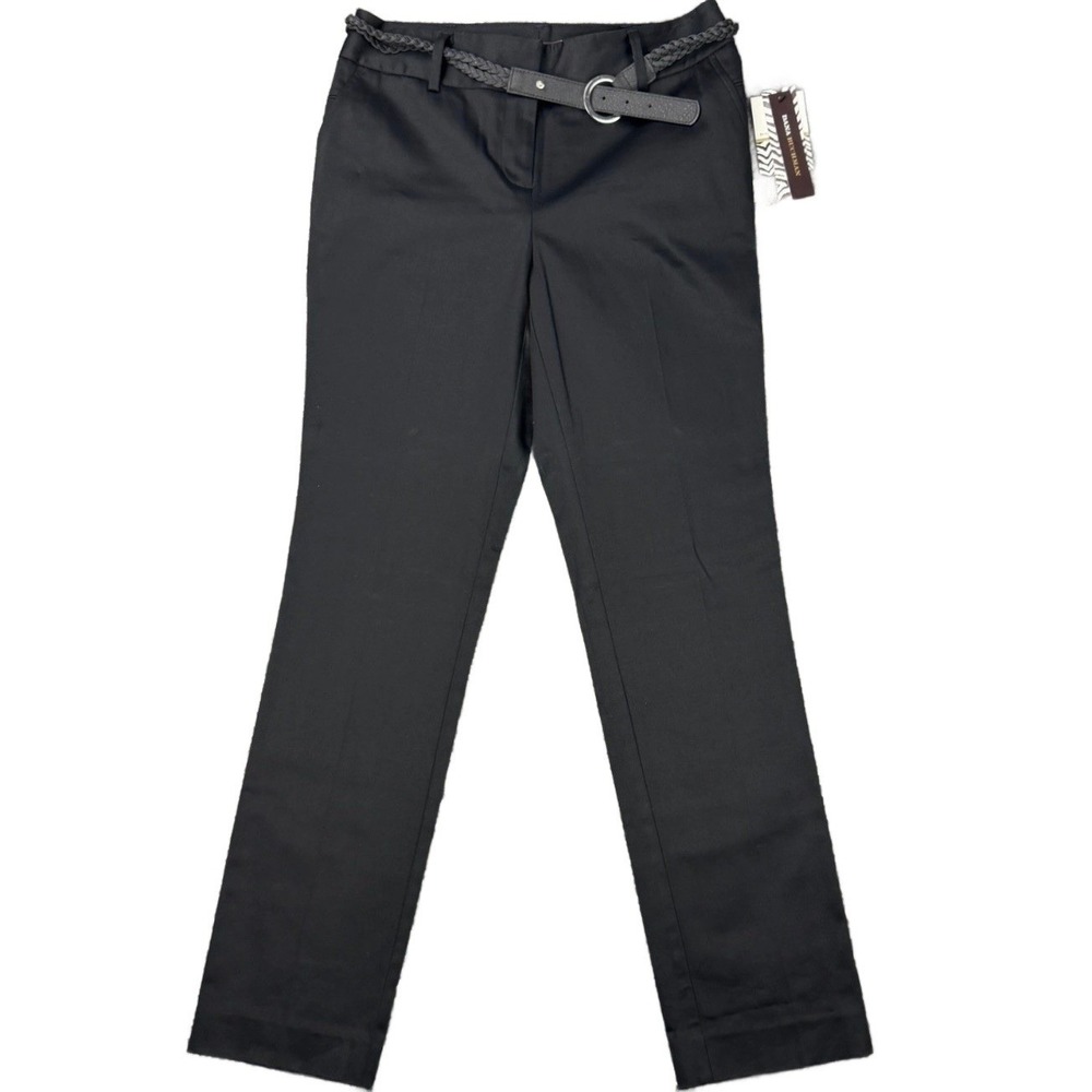 NEW Dana Buchman Womens Size 8 W30 L31.5 Black Tie Straight Leg Pants Belt Style